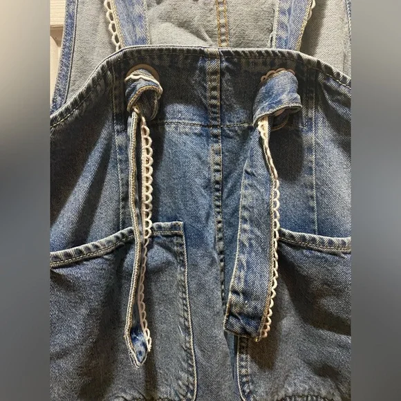 We The Free Blue Denim Overalls with Floral Pocket - Picture 7 of 11